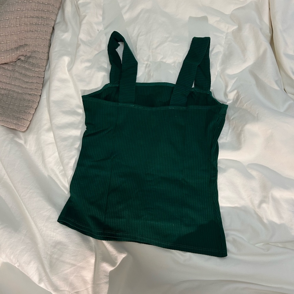 Reformation Square Neckline Green Ribbed Tank Top Sz S - Picture 3 of 6